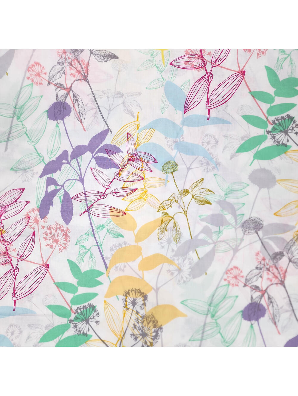 Leaves & Flowers on White, Waverly Inspirations Cotton Fabric Remnant 142×42 in.